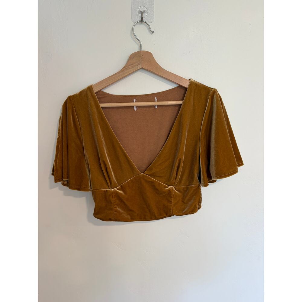 Velvet Babydoll Crop Top Flutter Sleeve Womens M Fairy Boho Hippie Cottagecore